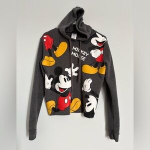 Juniors' Disney Mickey Mouse Gray Graphic Hoodie Size Medium Cropped